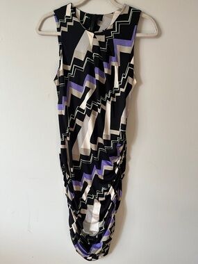 Vtg Y2K Poleci Sleeveless Geometric Midi Dress M Luxury Ruched Architectural